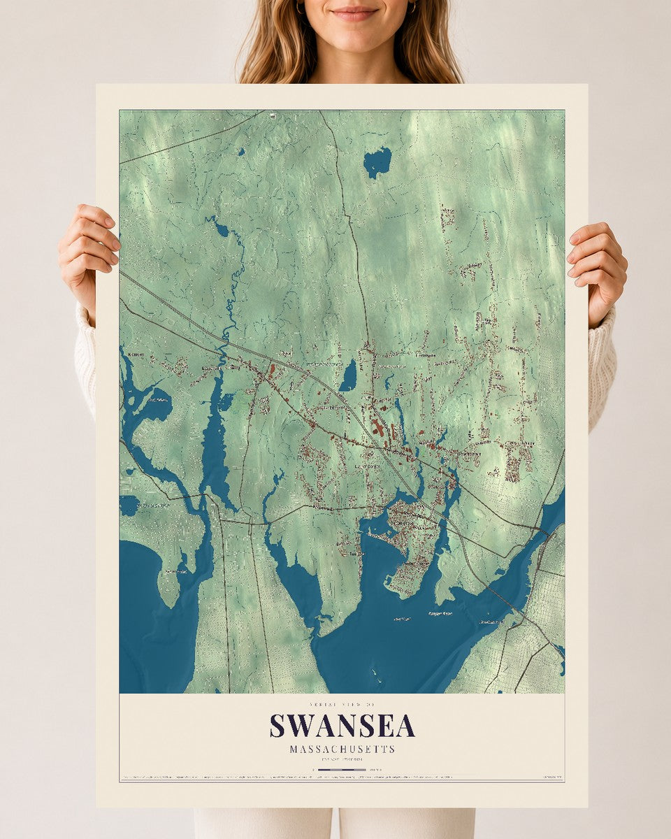 Swansea, Massachusetts map print - 24 x 36 archival matte print