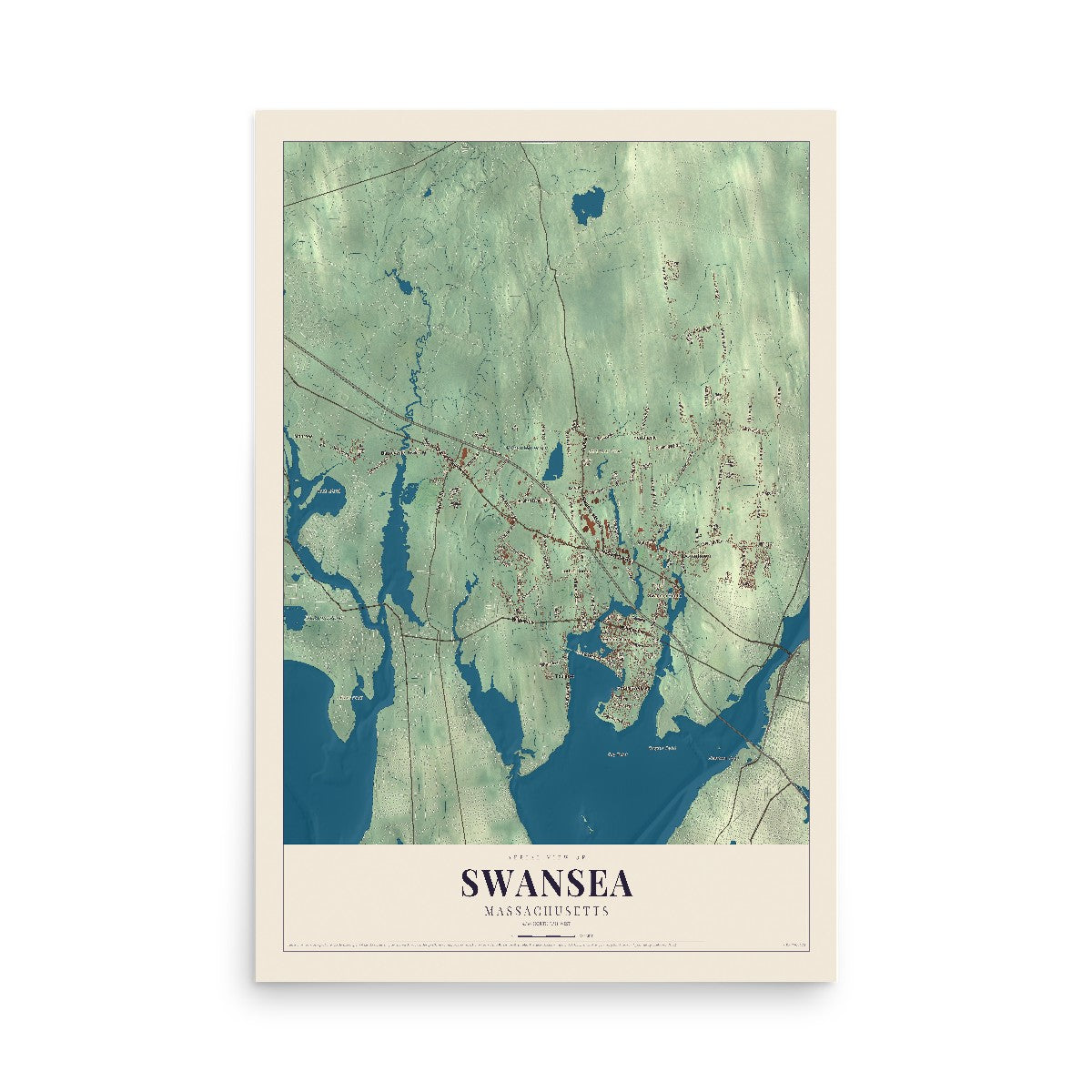Map of Swansea, Massachusetts, 12 x 18 inch unframed archival matte print