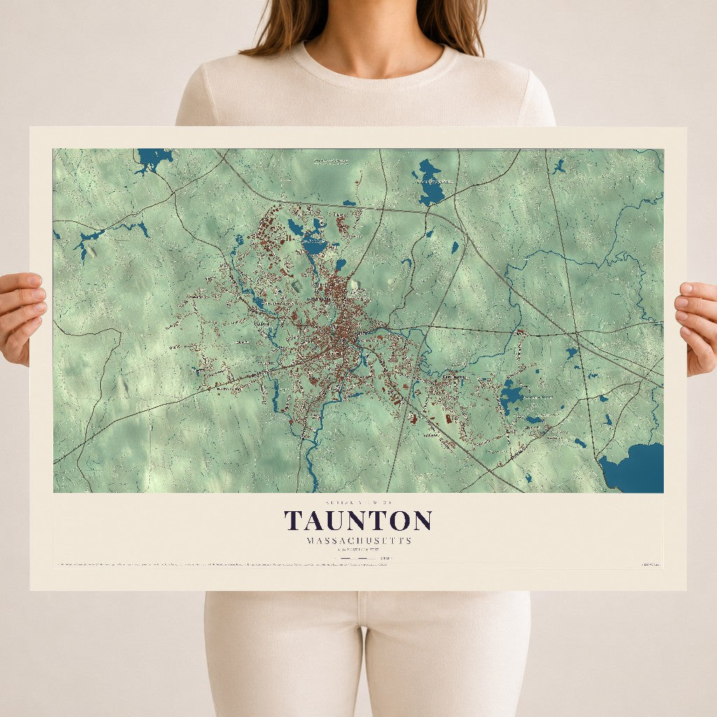 Taunton, Massachusetts map print - 18 x 24 archival matte print
