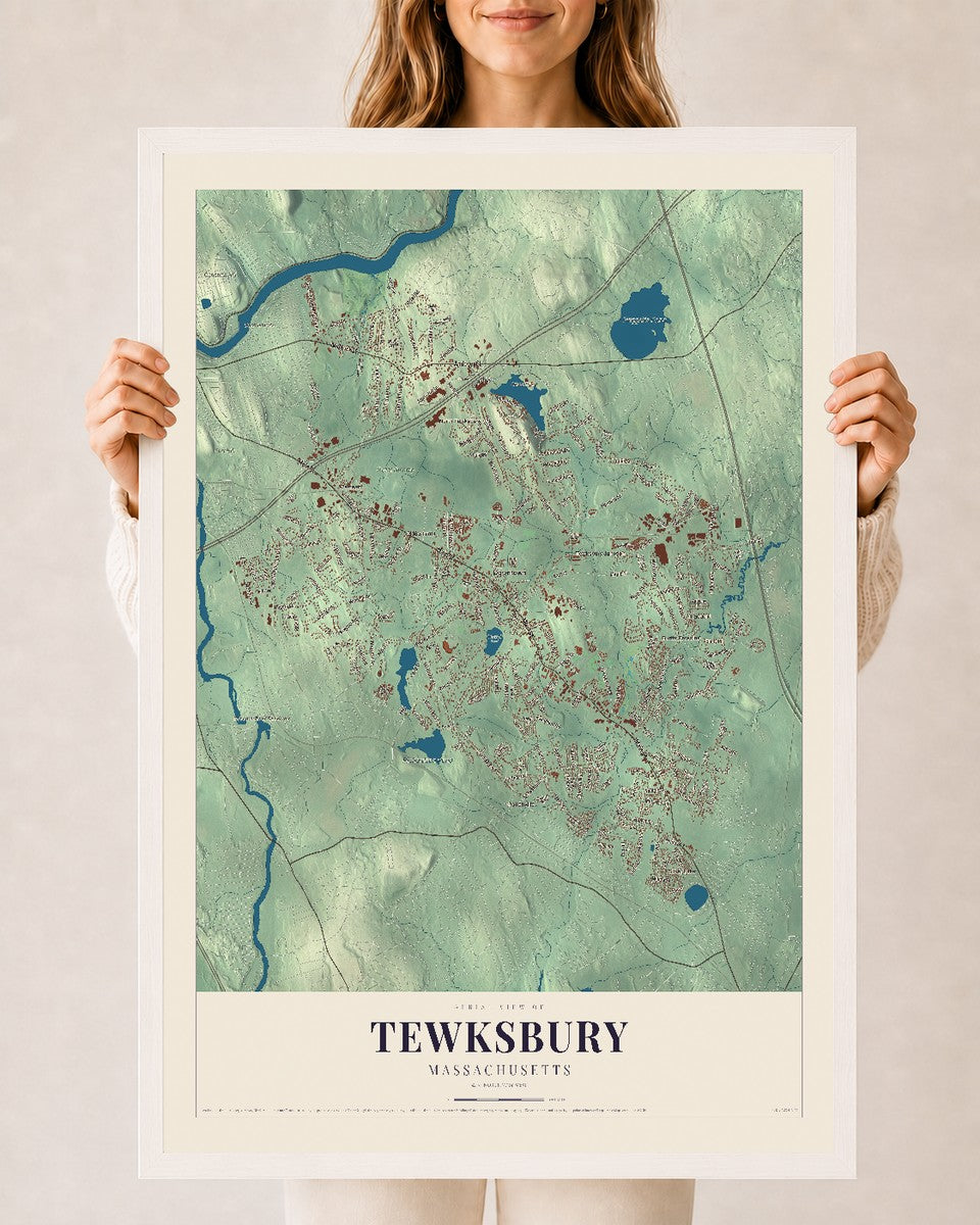 Tewksbury, Massachusetts map print - 24 x 36 white Ayous wood frame