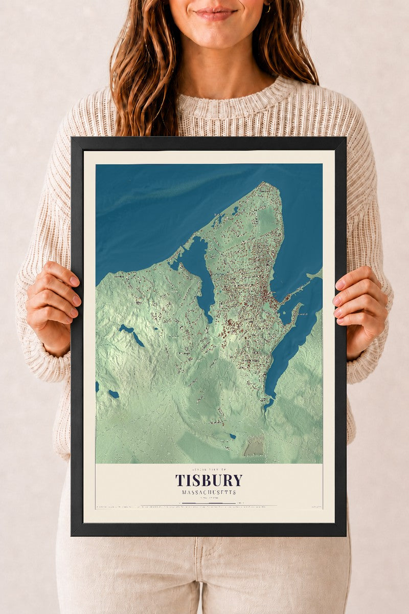 Tisbury, Massachusetts map print - 12 x 18 black Ayous wood frame