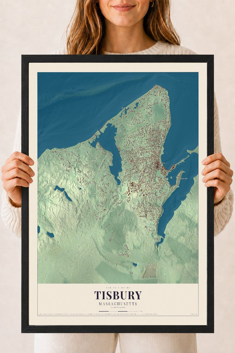Tisbury, Massachusetts map print - 18 x 24 black Ayous wood frame
