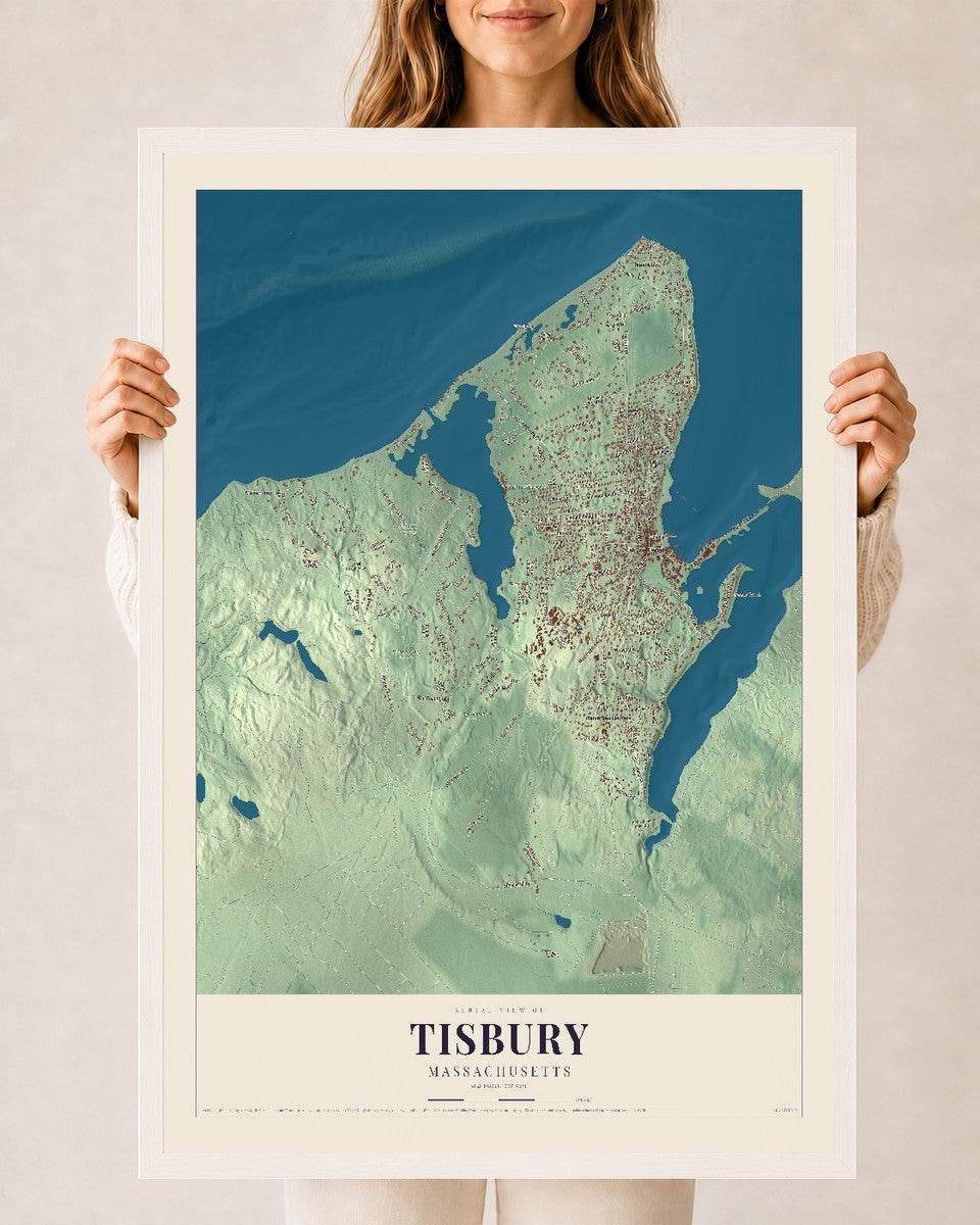 Tisbury, Massachusetts map print - 24 x 36 white Ayous wood frame