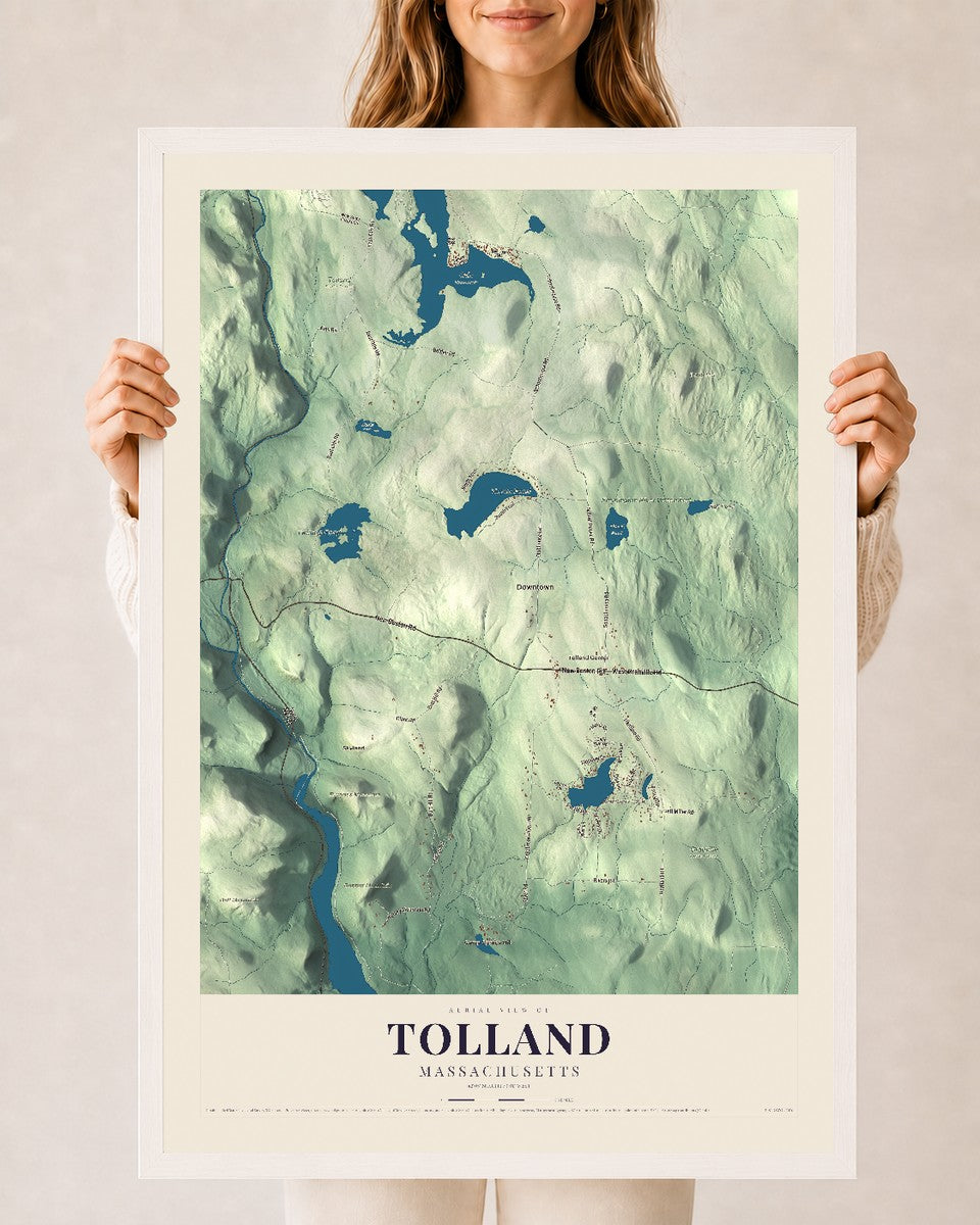 Tolland, Massachusetts map print - 24 x 36 white Ayous wood frame