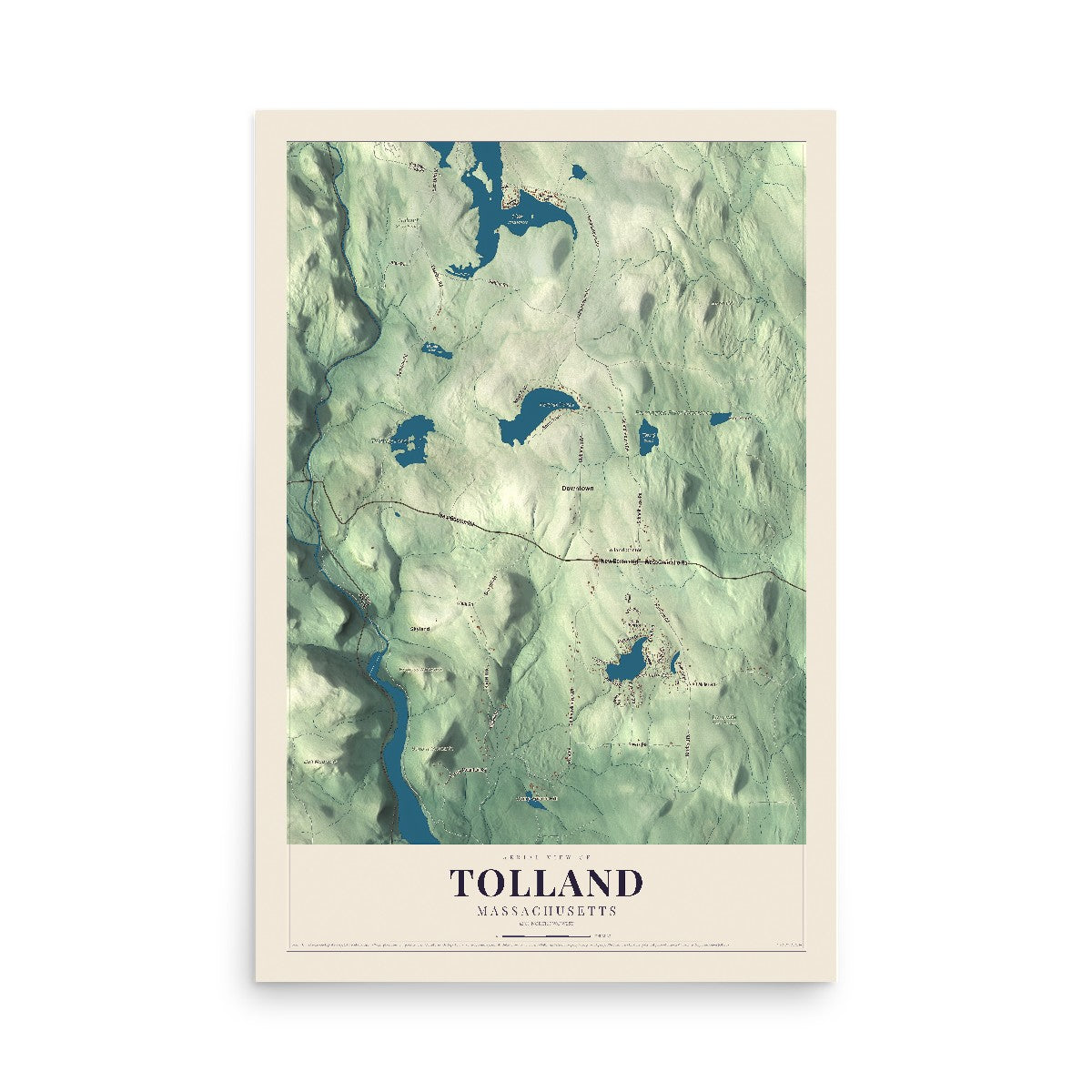 Map of Tolland, Massachusetts, 12 x 18 inch unframed archival matte print
