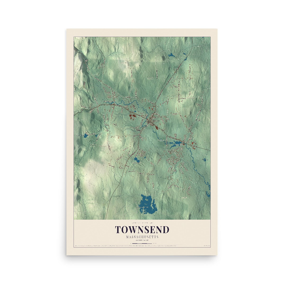 Map of Townsend, Massachusetts, 12 x 18 inch unframed archival matte print