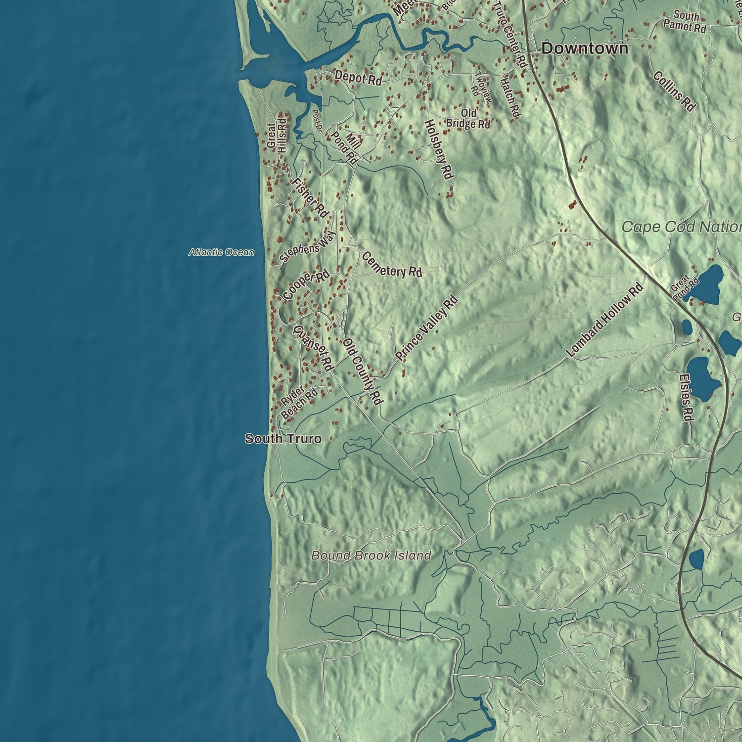 Terrain and local geography detail from the Truro, Massachusetts map