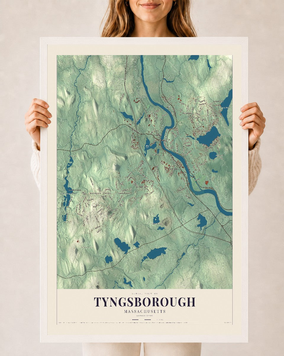Tyngsborough, Massachusetts map print - 24 x 36 white Ayous wood frame