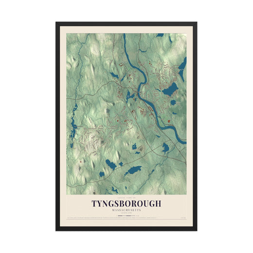 Map of Tyngsborough, Massachusetts, 12 x 18 inch print in a black wood frame