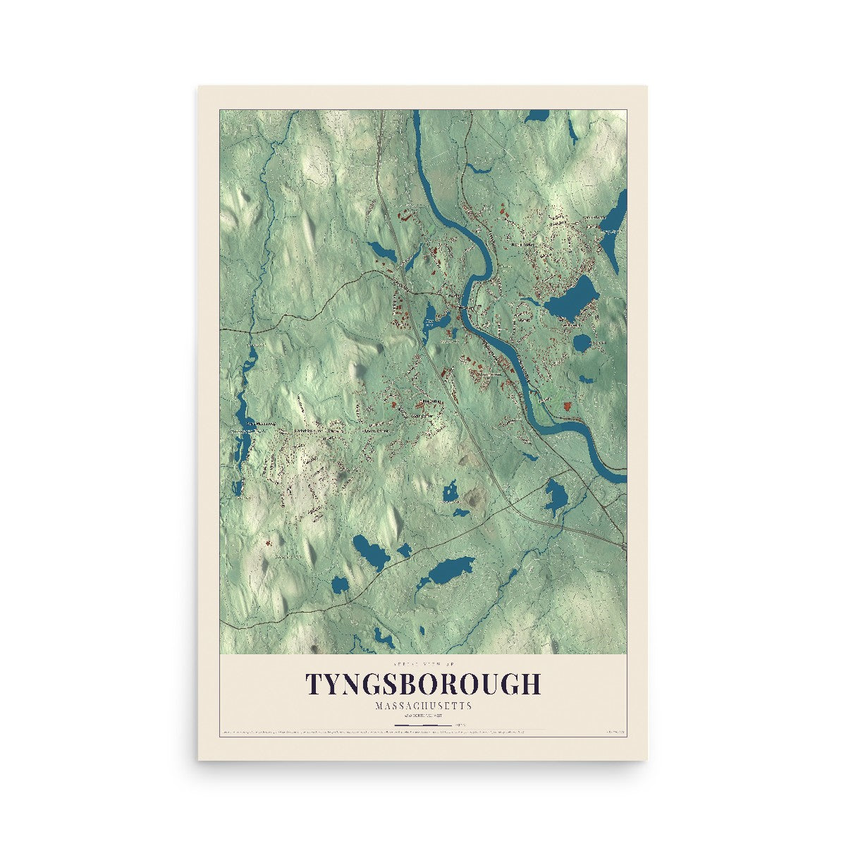 Map of Tyngsborough, Massachusetts, 12 x 18 inch unframed archival matte print