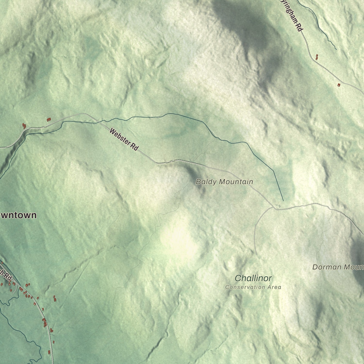Terrain and local geography detail from the Tyringham, Massachusetts map