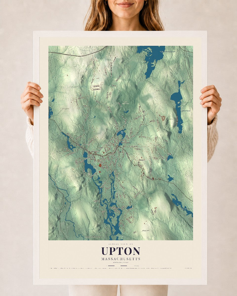 Upton, Massachusetts map print - 24 x 36 white Ayous wood frame