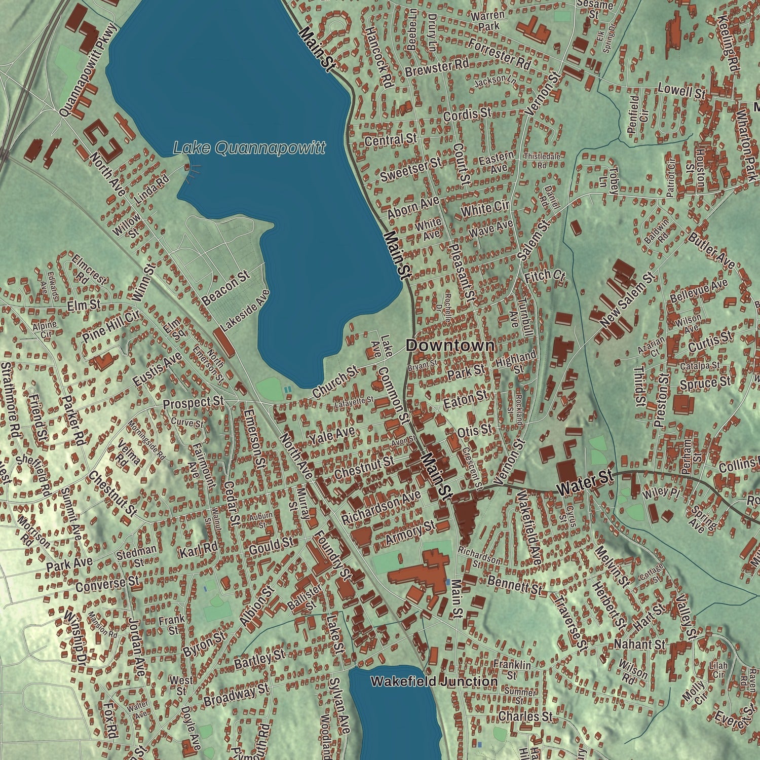 Street and neighborhood detail from the Wakefield, Massachusetts map