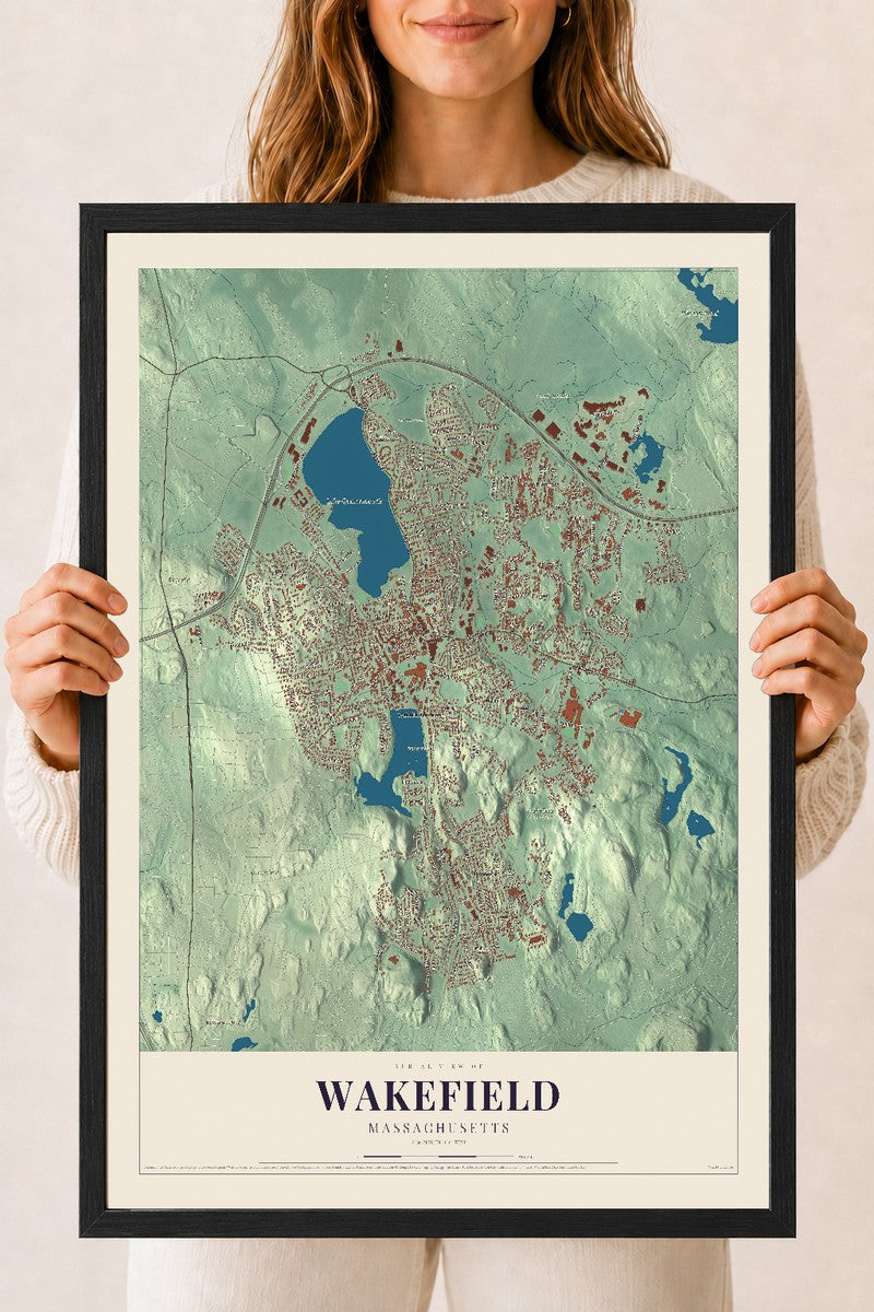 Wakefield, Massachusetts map print - 18 x 24 black Ayous wood frame