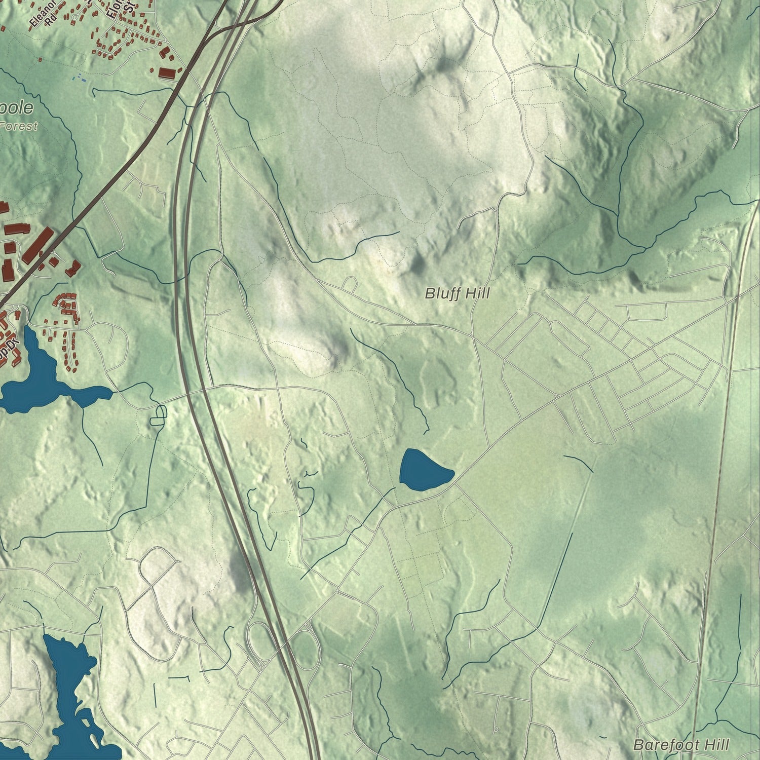 Terrain and local geography detail from the Walpole, Massachusetts map