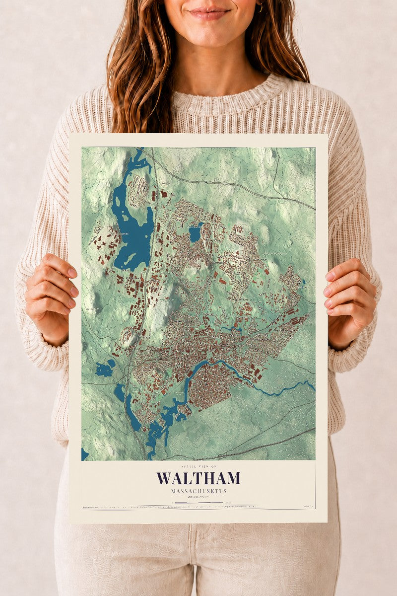 Waltham, Massachusetts map print - 12 x 18 archival matte print