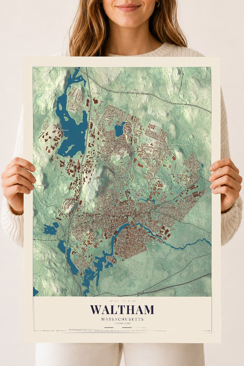 Waltham, Massachusetts map print - 18 x 24 archival matte print