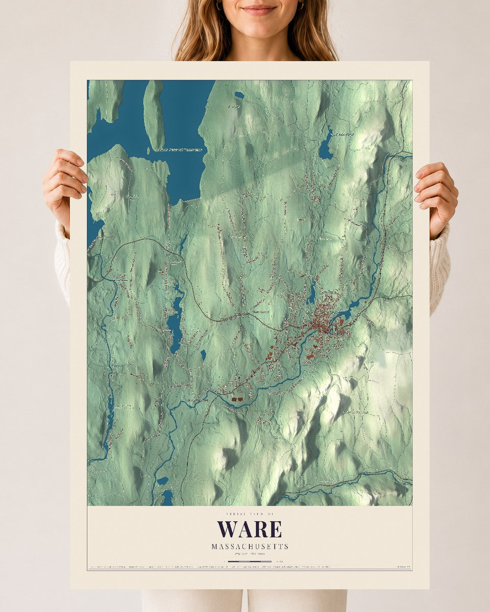 Ware, Massachusetts map print - 24 x 36 archival matte print