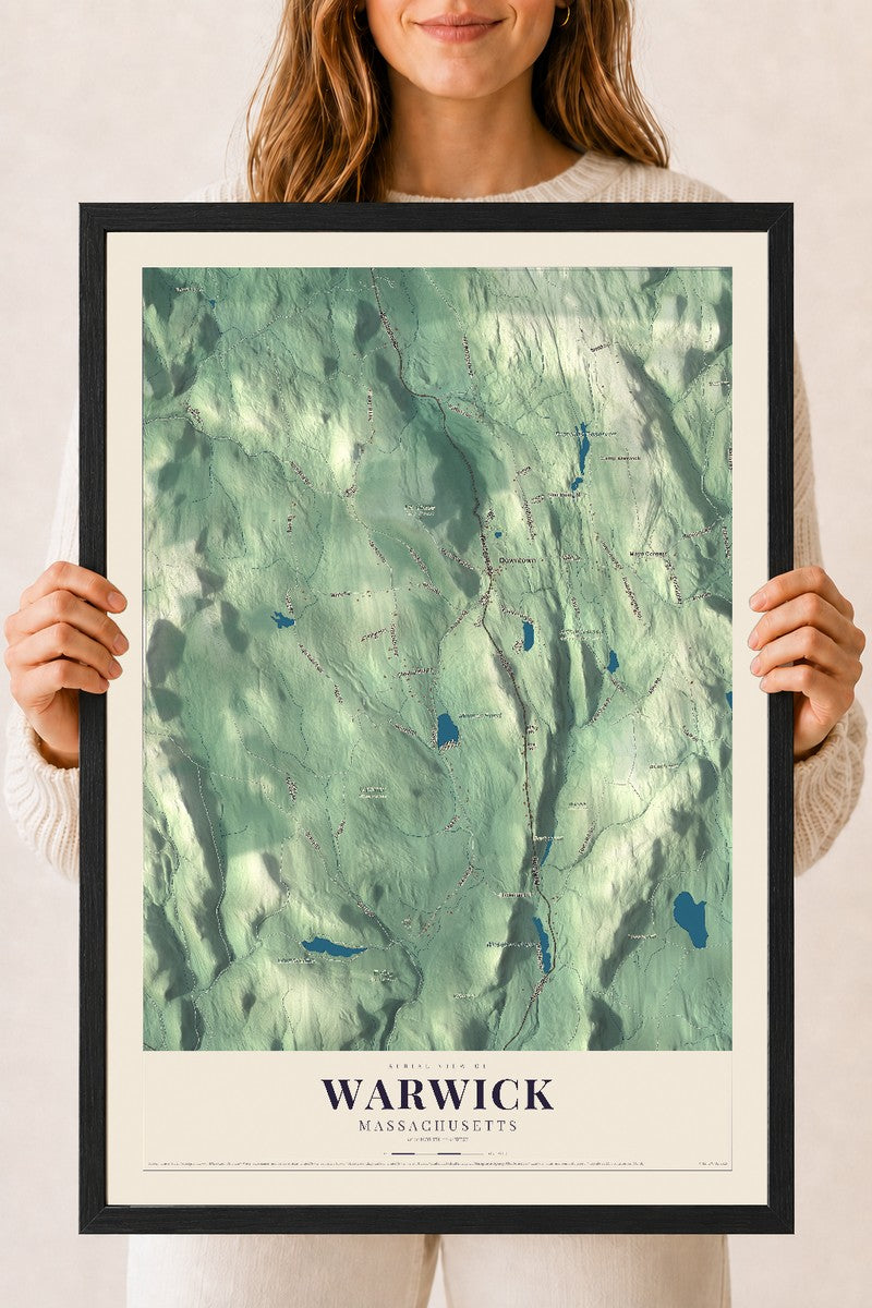 Warwick, Massachusetts map print - 18 x 24 black Ayous wood frame