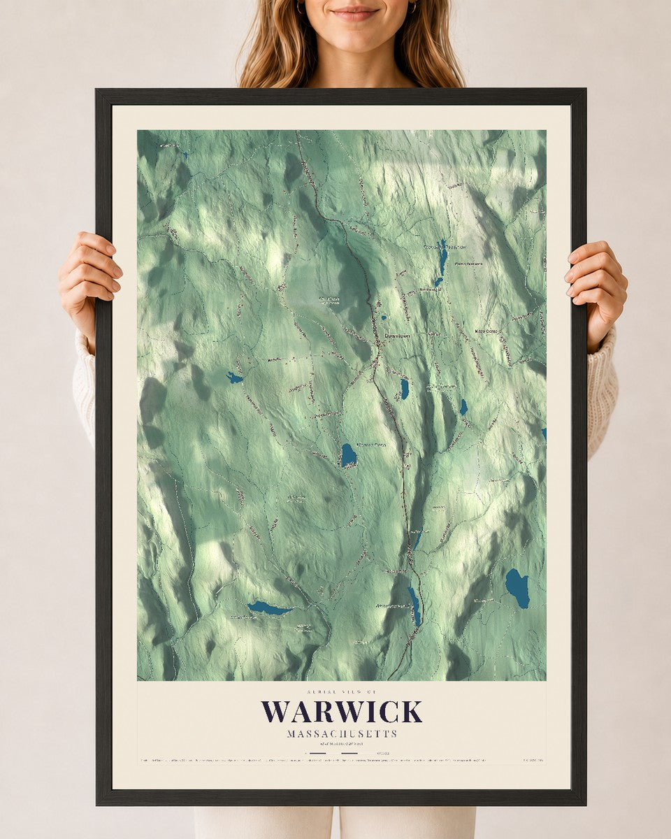 Warwick, Massachusetts map print - 24 x 36 black Ayous wood frame