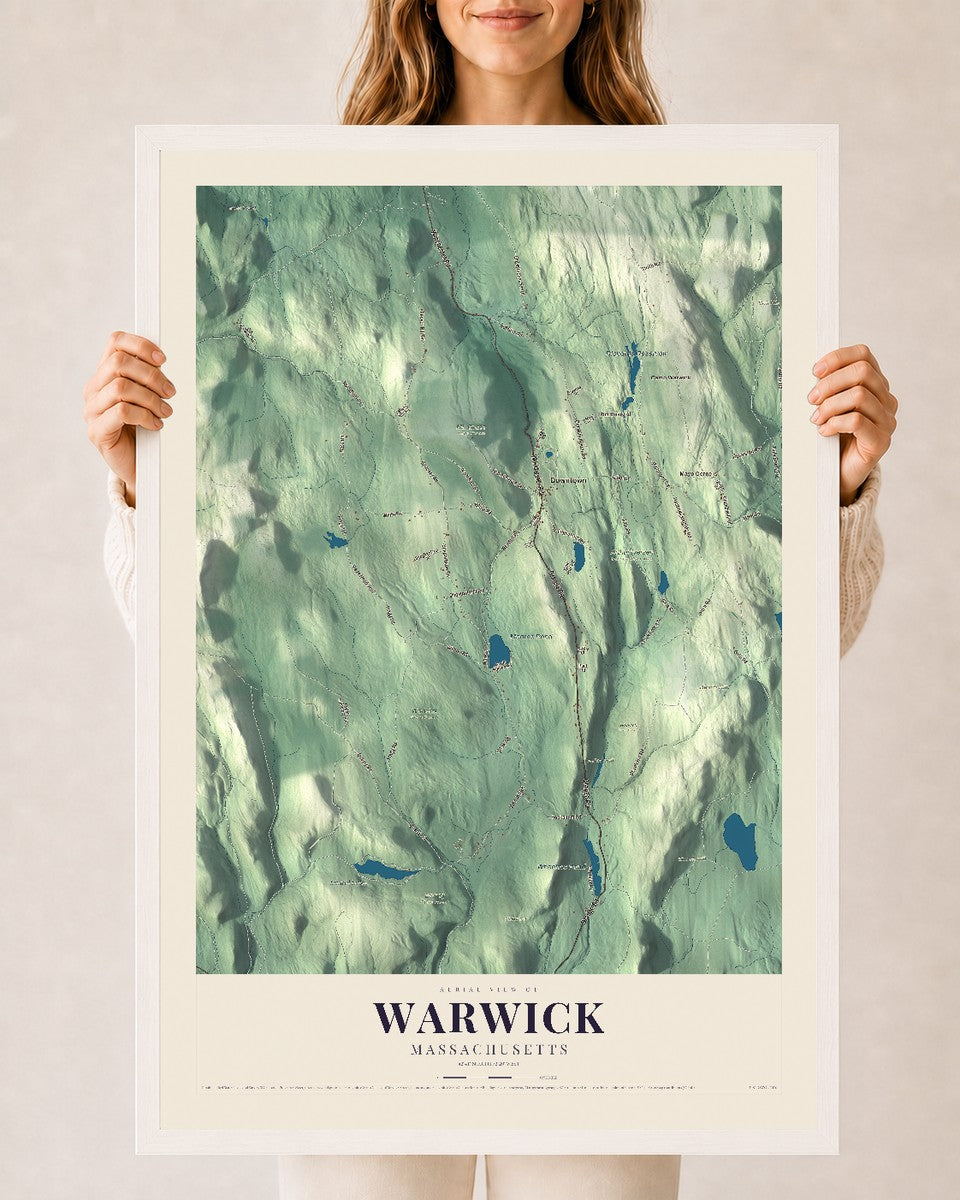 Warwick, Massachusetts map print - 24 x 36 white Ayous wood frame