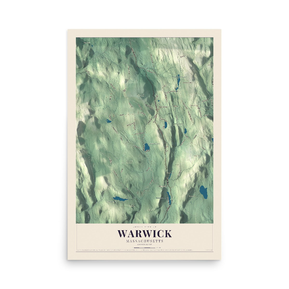 Map of Warwick, Massachusetts, 12 x 18 inch unframed archival matte print