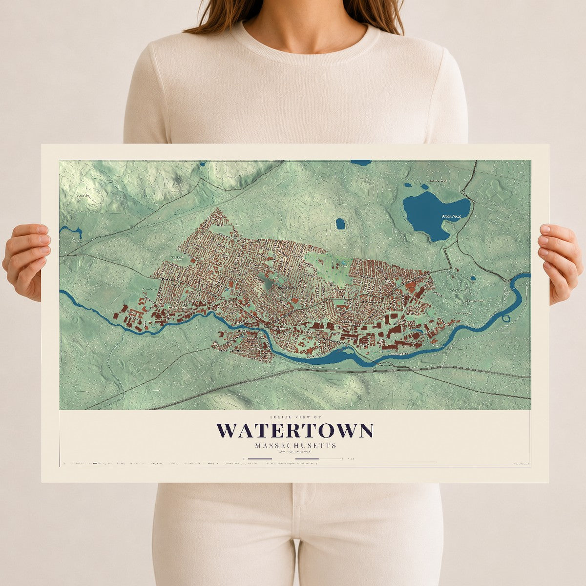 Watertown, Massachusetts map print - 12 x 18 archival matte print