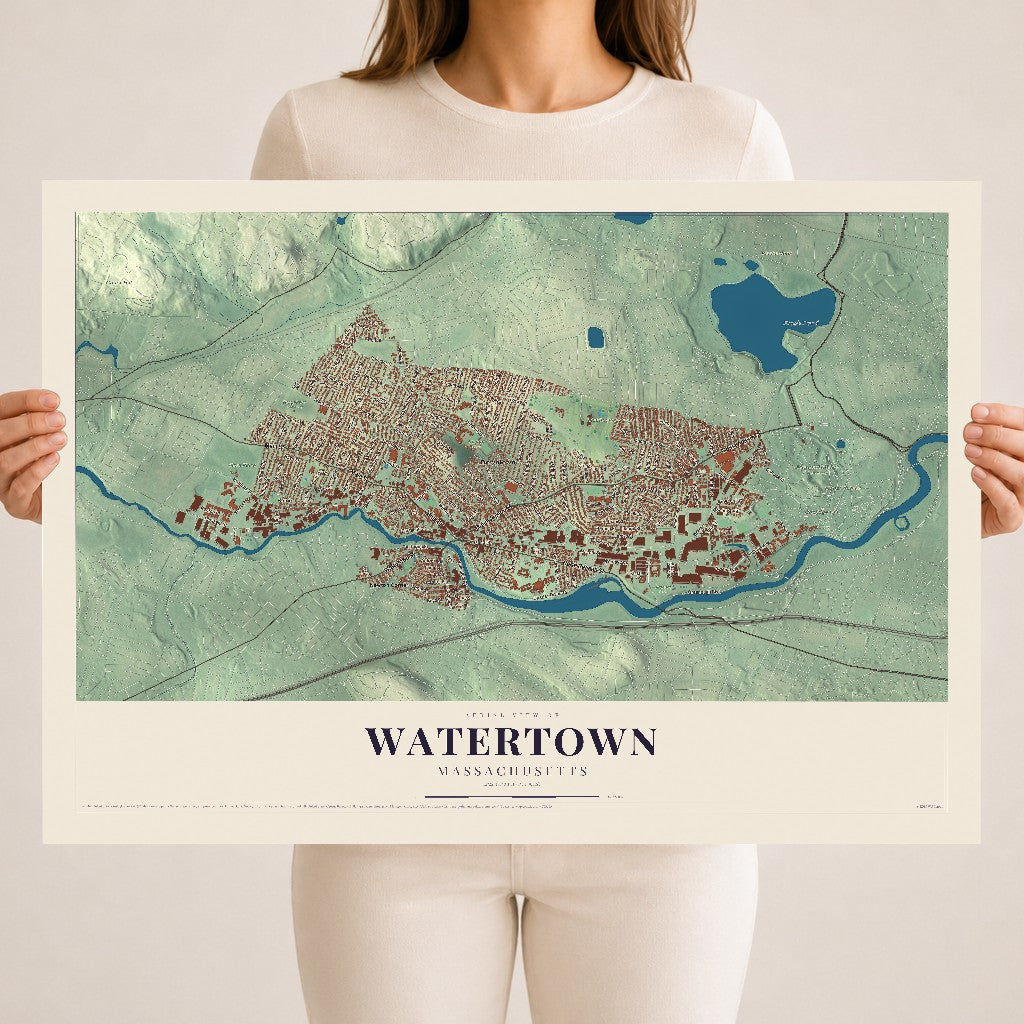 Watertown, Massachusetts map print - 18 x 24 archival matte print