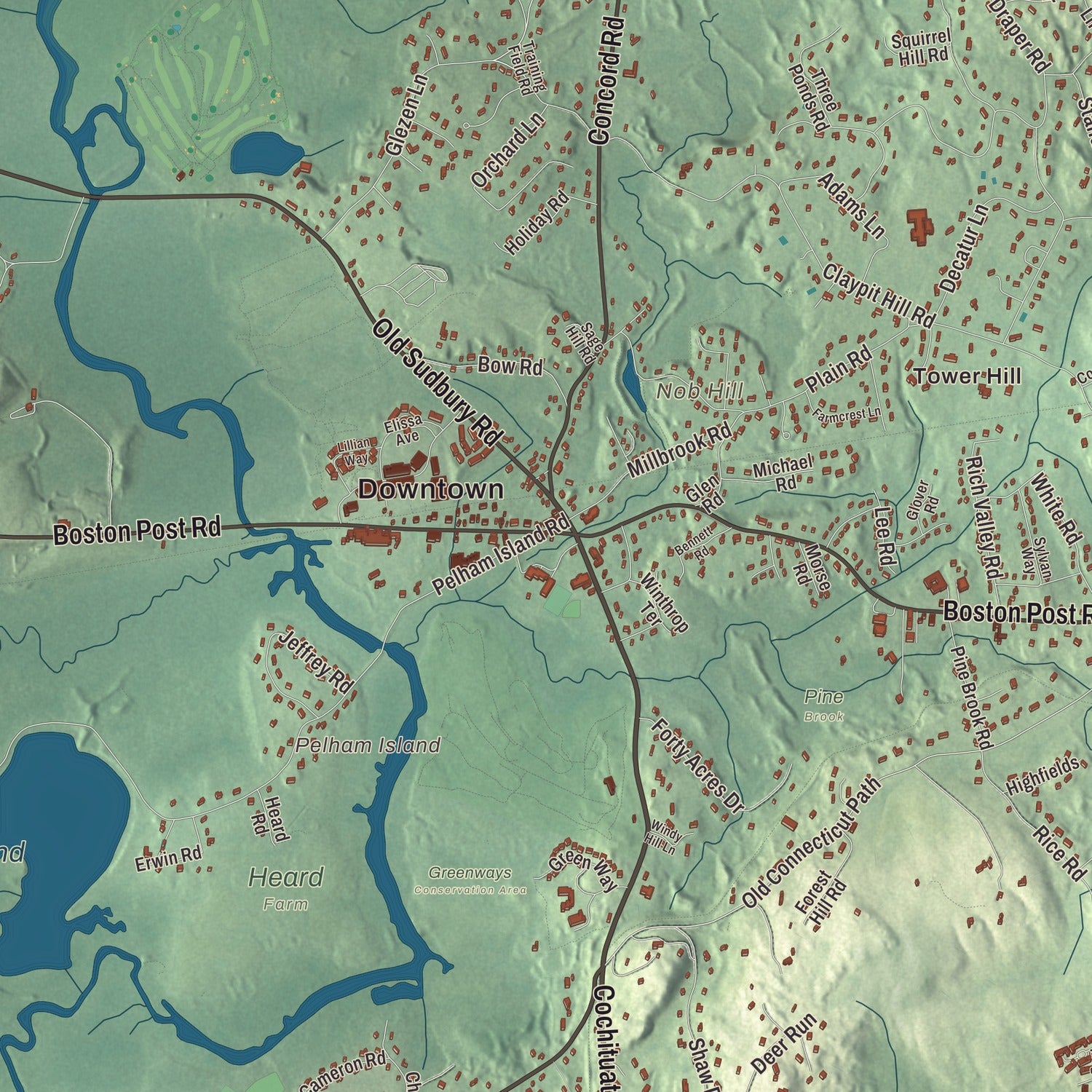 Street and neighborhood detail from the Wayland, Massachusetts map