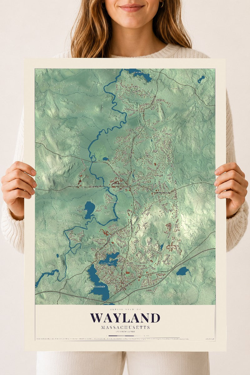 Wayland, Massachusetts map print - 18 x 24 archival matte print