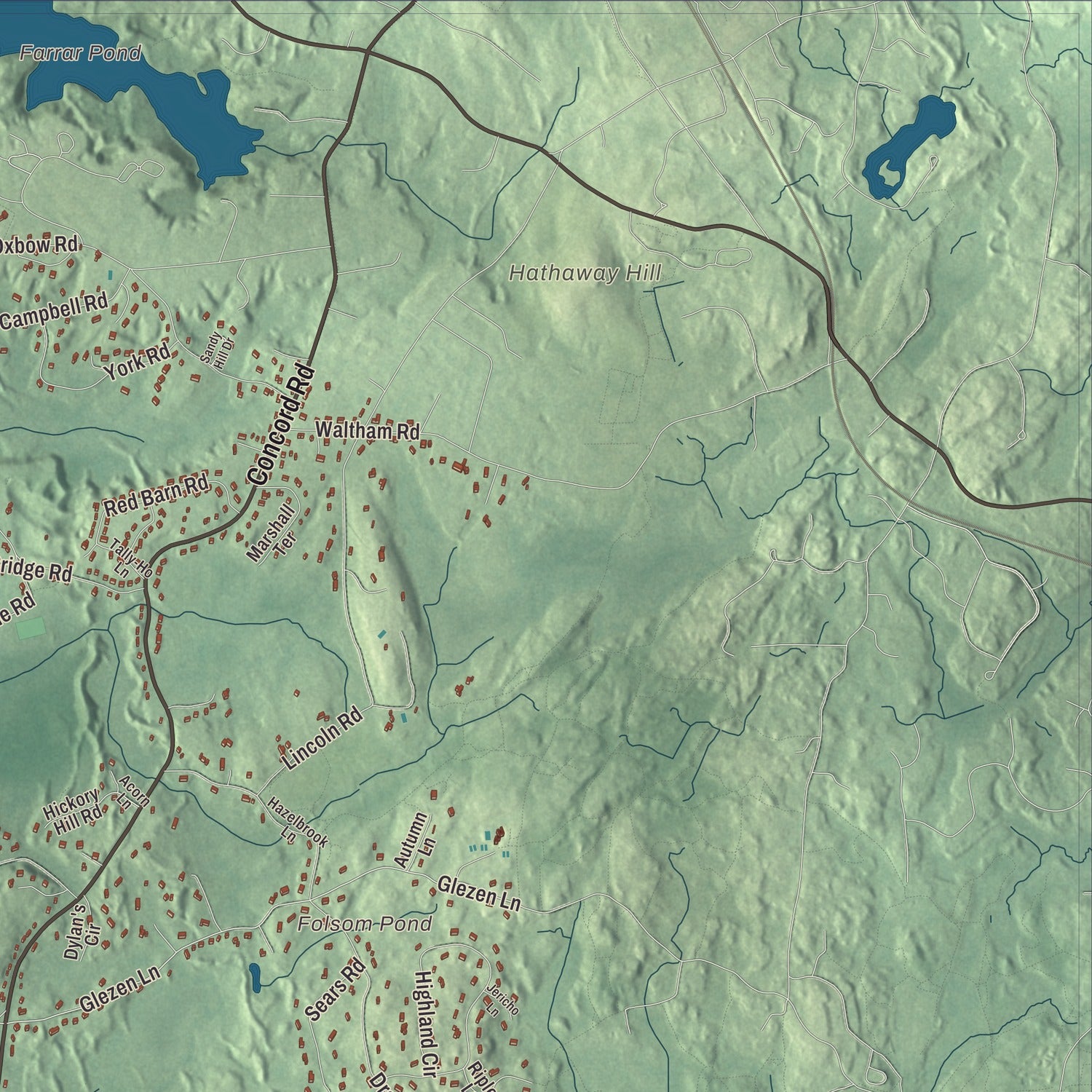 Terrain and local geography detail from the Wayland, Massachusetts map