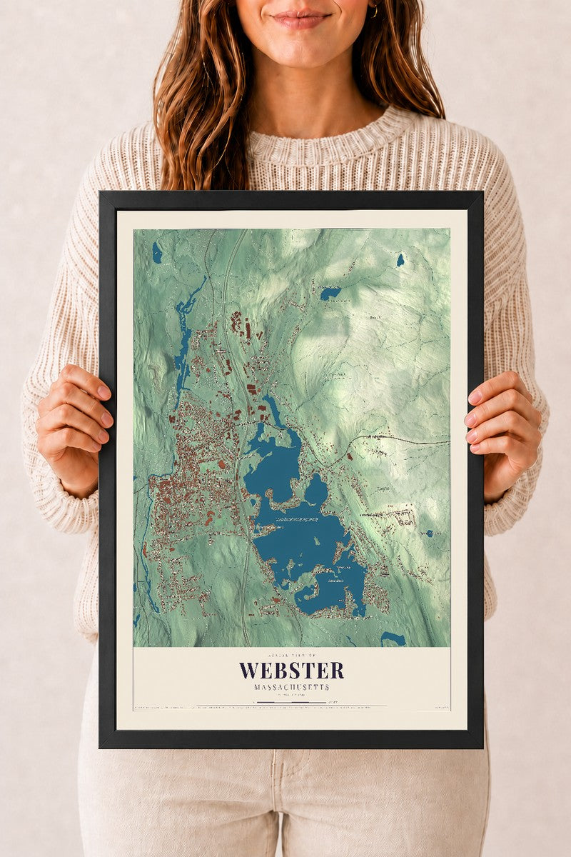 Webster, Massachusetts map print - 12 x 18 black Ayous wood frame
