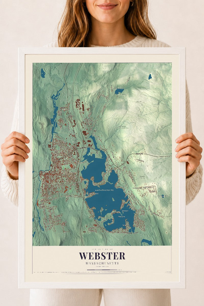 Webster, Massachusetts map print - 18 x 24 white Ayous wood frame