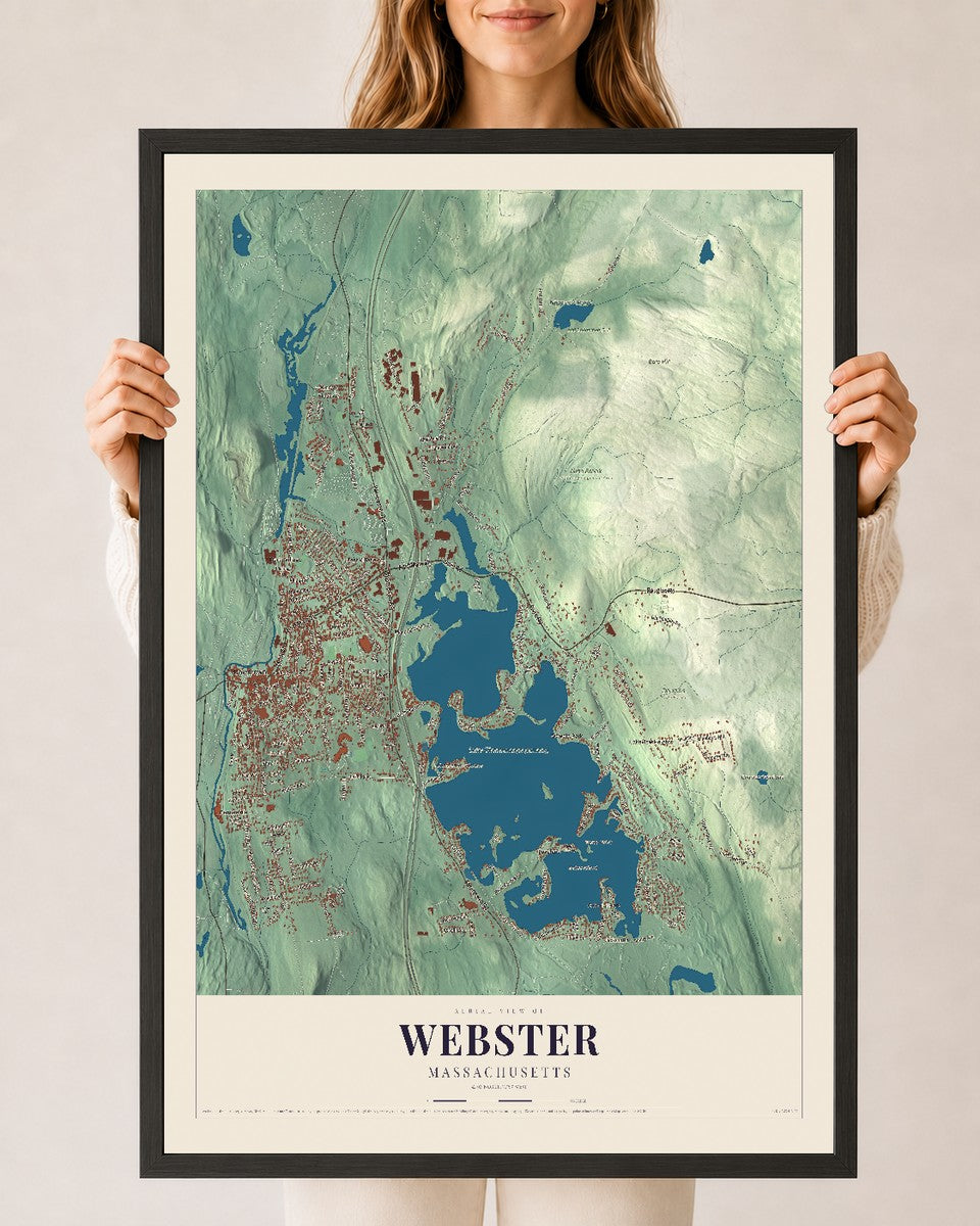 Webster, Massachusetts map print - 24 x 36 black Ayous wood frame
