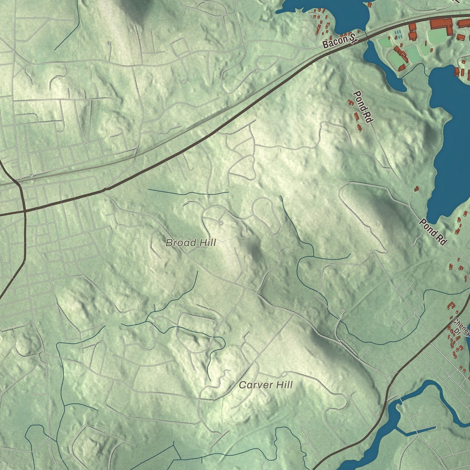 Terrain and local geography detail from the Wellesley, Massachusetts map