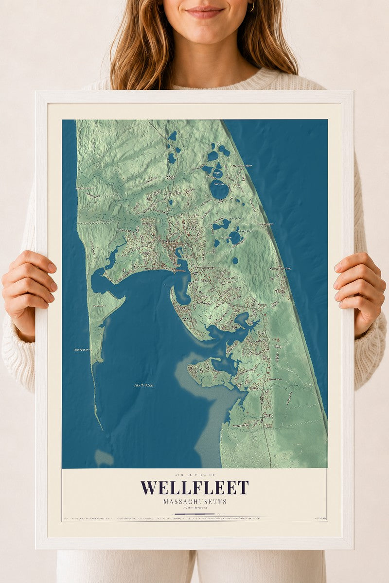 Wellfleet, Massachusetts map print - 18 x 24 white Ayous wood frame
