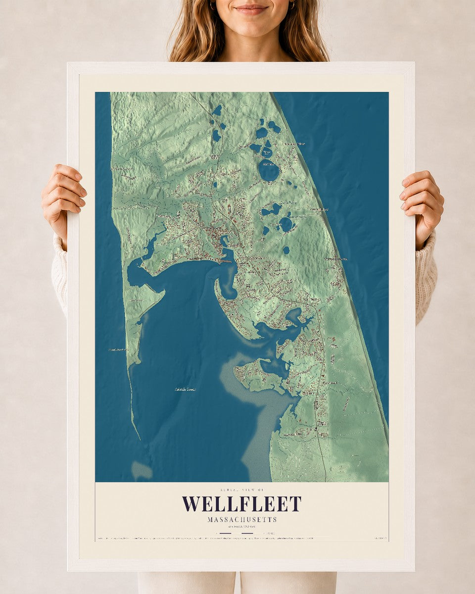 Wellfleet, Massachusetts map print - 24 x 36 white Ayous wood frame