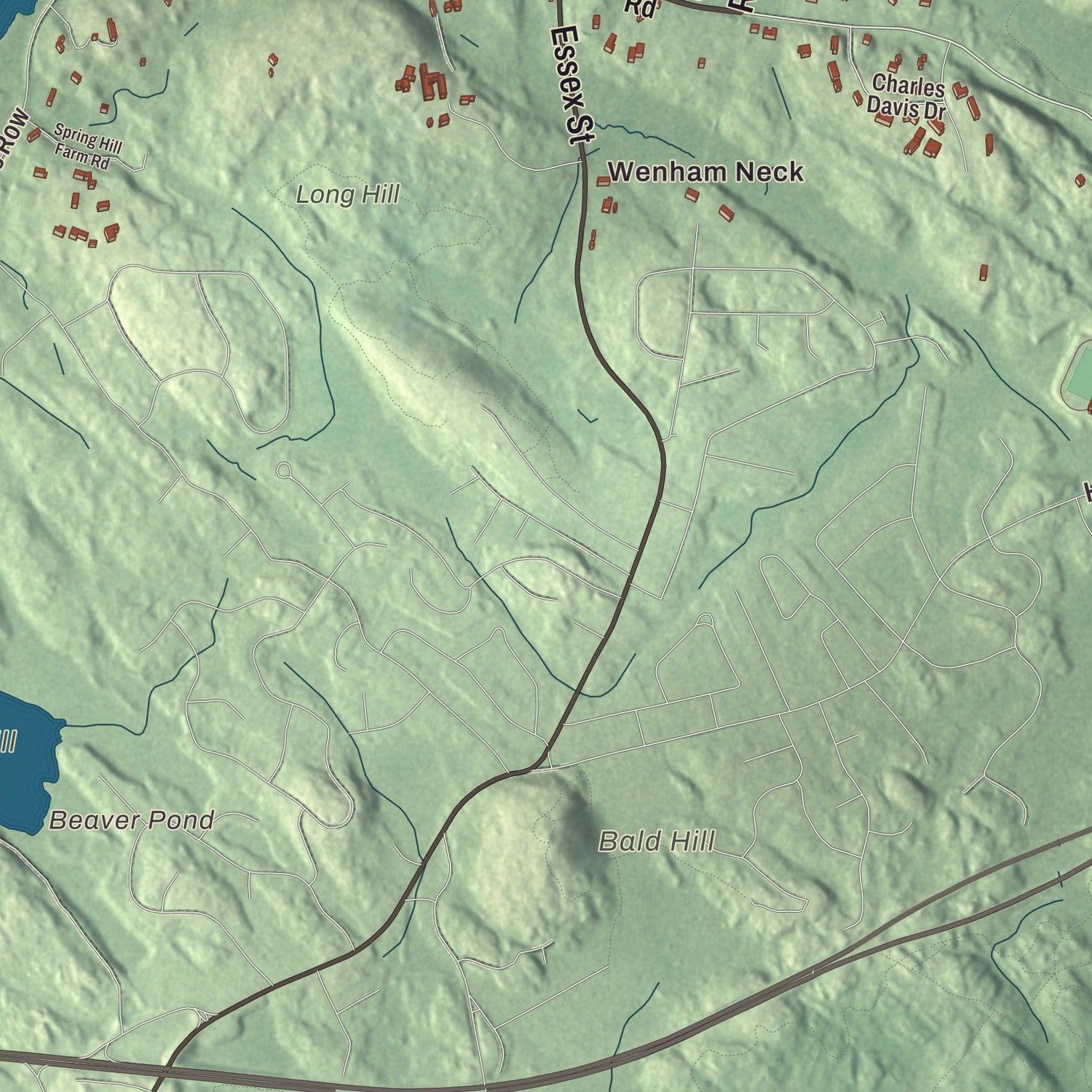 Terrain and local geography detail from the Wenham, Massachusetts map
