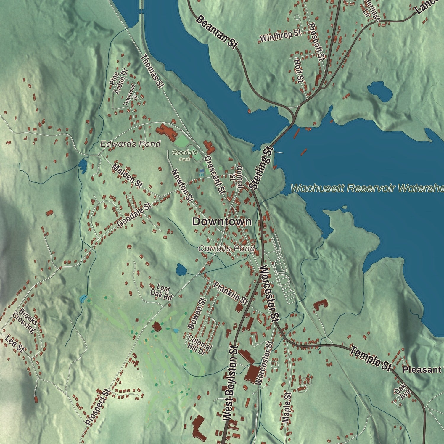 Street and neighborhood detail from the West Boylston, Massachusetts map