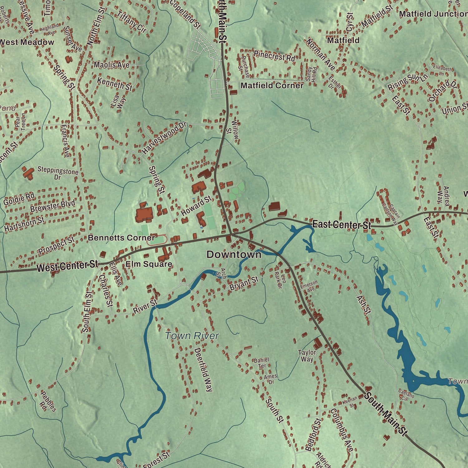 Street and neighborhood detail from the West Bridgewater, Massachusetts map