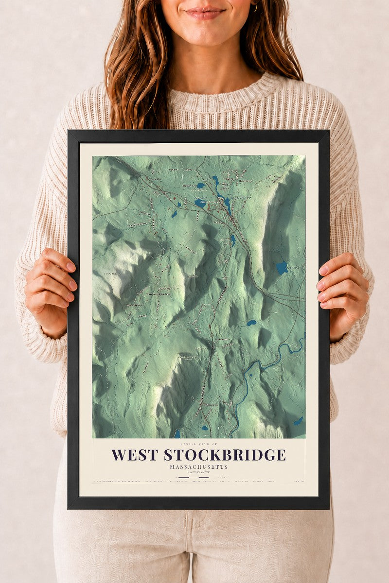 West Stockbridge, Massachusetts map print - 12 x 18 black Ayous wood frame