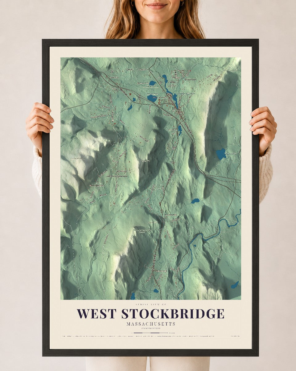 West Stockbridge, Massachusetts map print - 24 x 36 black Ayous wood frame