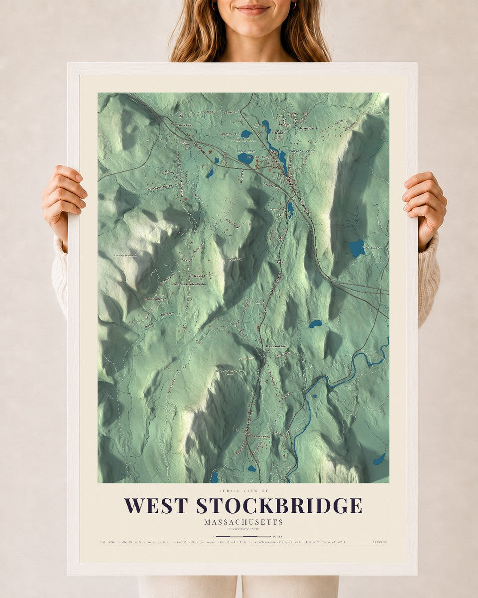 West Stockbridge, Massachusetts map print - 24 x 36 white Ayous wood frame