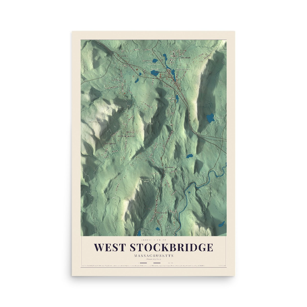 Map of West Stockbridge, Massachusetts, 12 x 18 inch unframed archival matte print