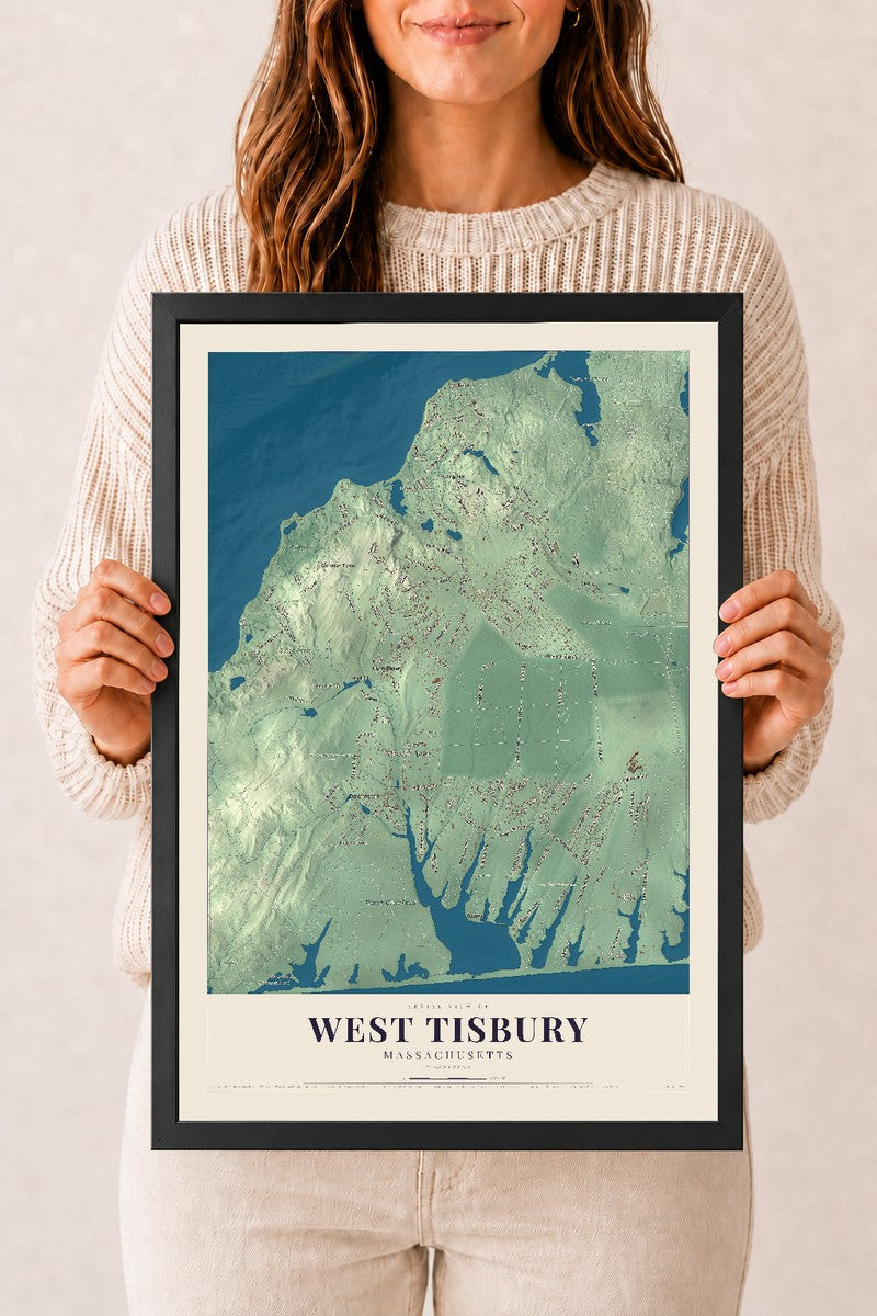 West Tisbury, Massachusetts map print - 12 x 18 black Ayous wood frame