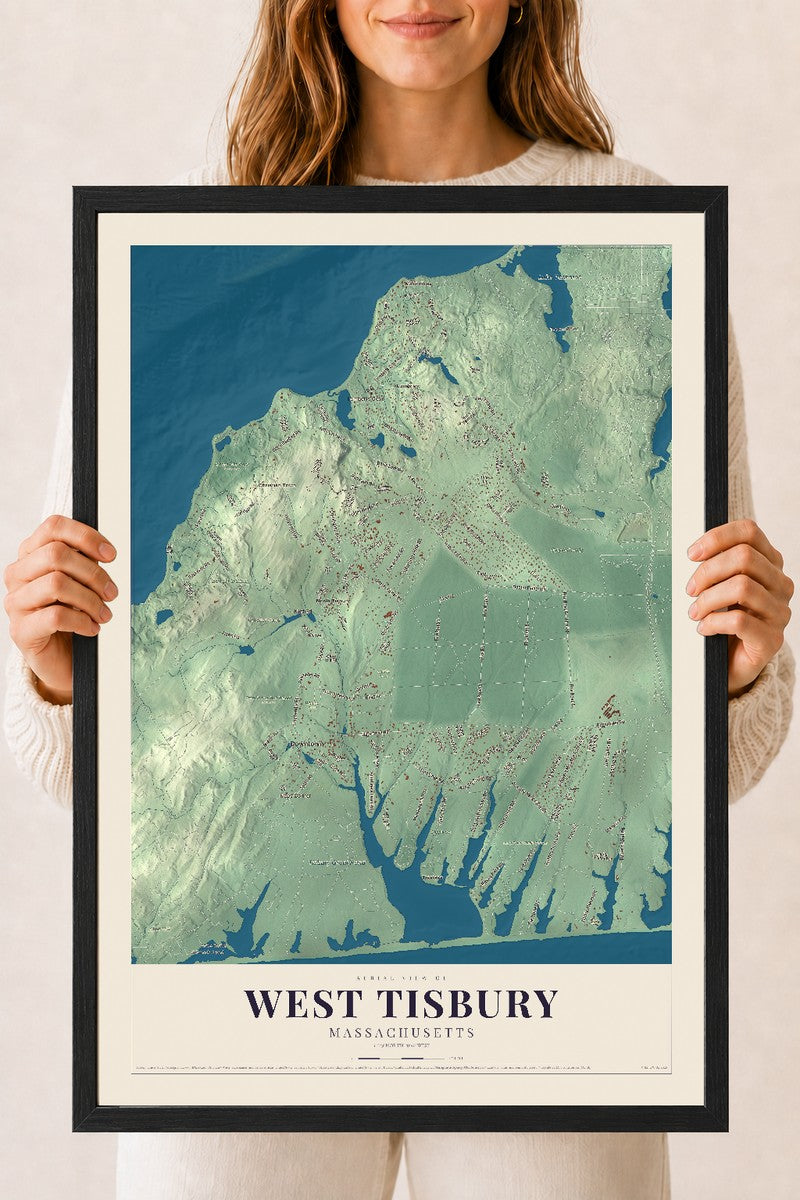 West Tisbury, Massachusetts map print - 18 x 24 black Ayous wood frame