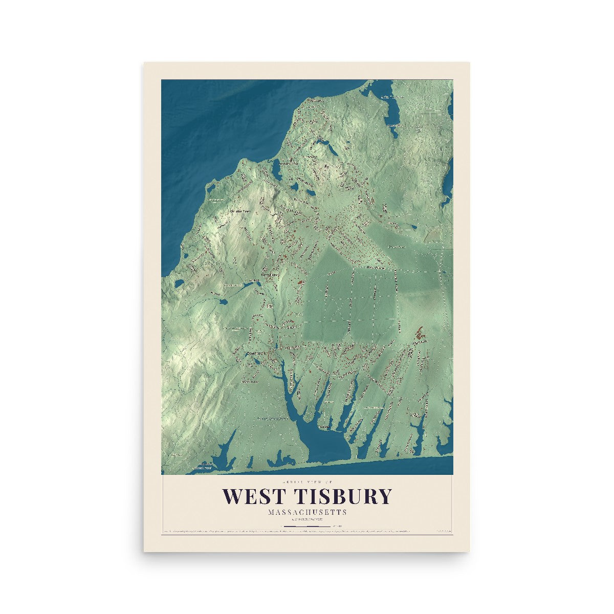 Map of West Tisbury, Massachusetts, 12 x 18 inch unframed archival matte print