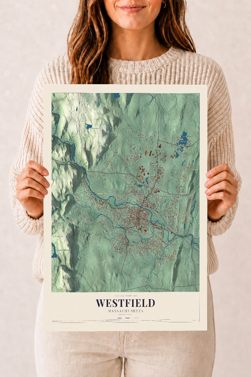 Westfield, Massachusetts map print - 12 x 18 archival matte print