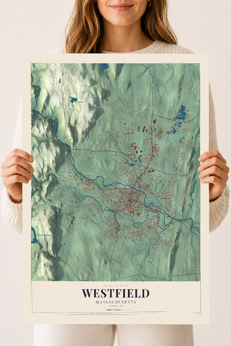 Westfield, Massachusetts map print - 18 x 24 archival matte print
