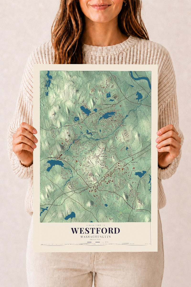 Westford, Massachusetts map print - 12 x 18 archival matte print